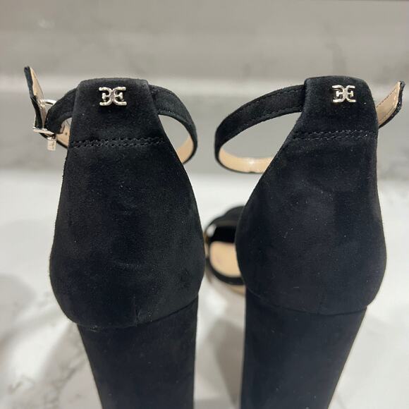 New Sam Edelman Yaro Sandals Black Suede Ankle-Strap Block Heel Sz 9 - Picture 7 of 9